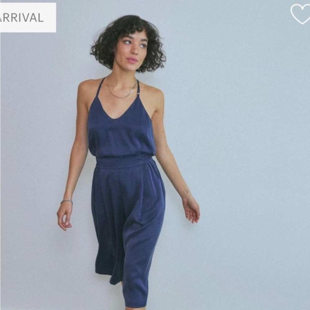 NEW NWOT💙 Lunya Washable Silk Wide Leg Crop Pant Set Pajamas in Deep Blue Small
